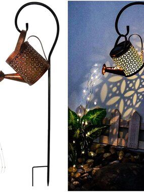Solar Lanterns Outdoor Waterproof,Metal Watering Can Garden Decor Ornaments,Yard